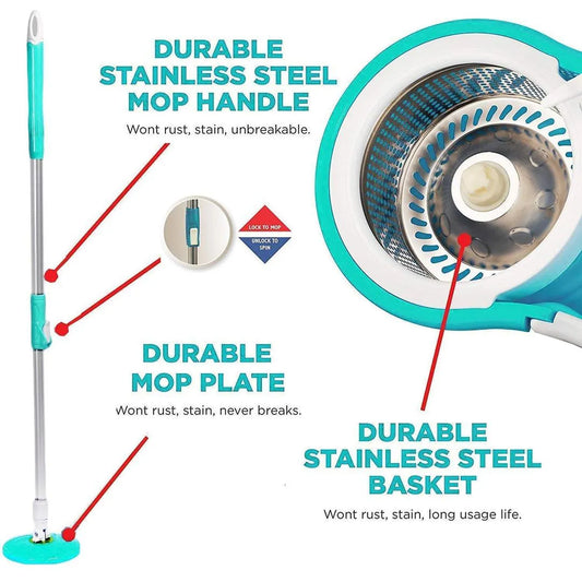 360 Degree Rotating Spin Mop with Stainless Steel Bucket | 360 Degree Rotating Microfiber Mop Head | Home & Office Floor Cleaning Tool