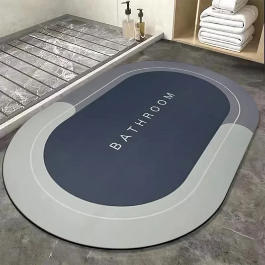 Washroom Mat Non-Slip 2.5mm | Oval Shape Bathroom Mat Waterproof Light+Dark Blue